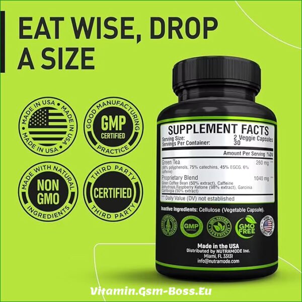 Green Tea Weight Loss for Women & Men , Stomach Fat Burner , Metabolism Booster Appetite Suppressant , Diet Vegan Supplements Pills - Image 5