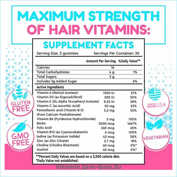 Hair , Skin , Nails Vitamin with Biotin & Folic Acid Vegetarian Gummies - Image 4