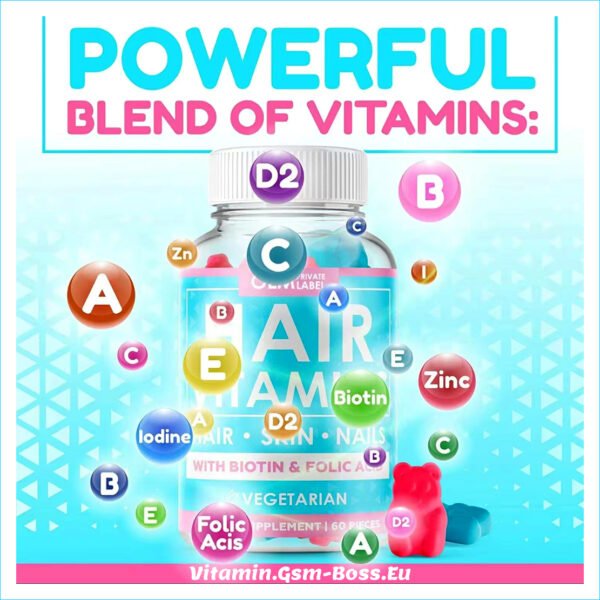 Hair , Skin , Nails Vitamin with Biotin & Folic Acid Vegetarian Gummies - Image 5