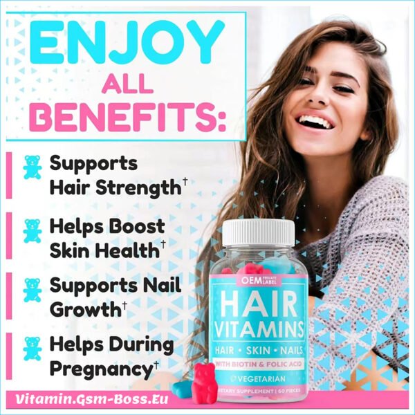 Hair , Skin , Nails Vitamin with Biotin & Folic Acid Vegetarian Gummies - Image 7